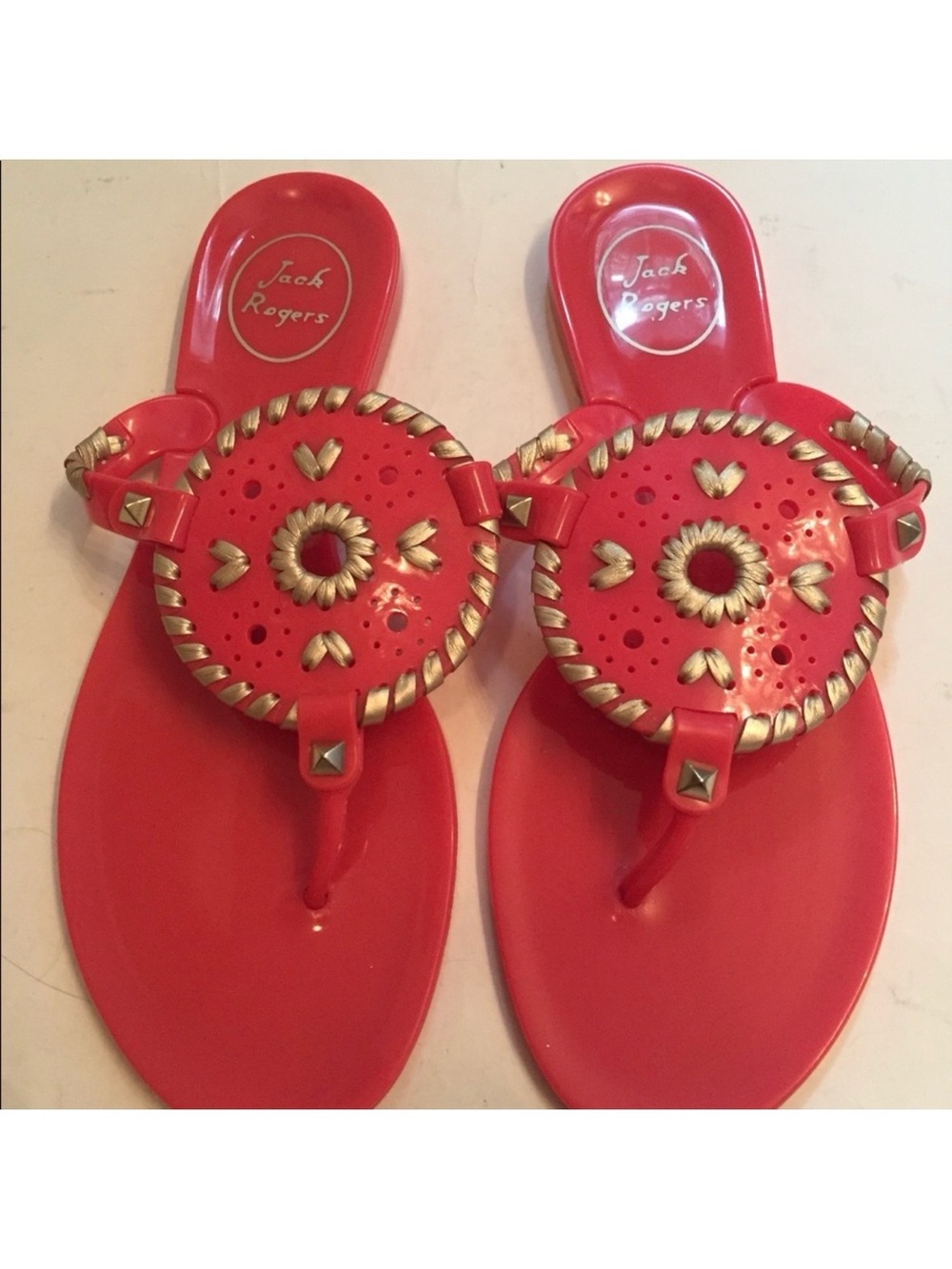 JACK ROGERS SANDALS SHOES THONGS FLIP FLOPS GEORGICA JELLY PINK GOLD Size 7